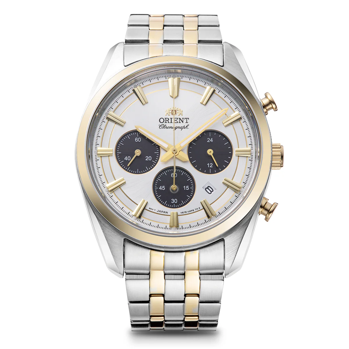 ORIENT RA-TX0302S10B Quartz Contemporary Watch Gents Solar Chrono 2 Tone 200 MTR